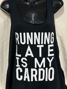 Black Graphic Tank Top - "Running Late Is My Cardio"